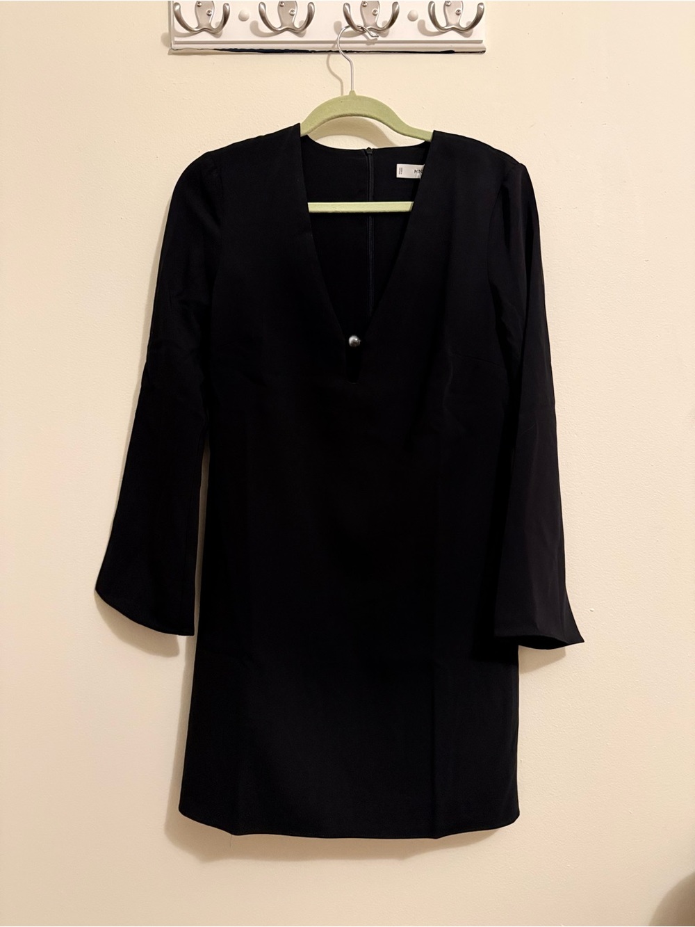 Mango Black Long Sleeve V-Neck Shift Dress
